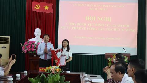 Sở Tư pháp tỉnh Lạng Sơn công bố Quyết định bổ nhiệm Chánh Văn phòng Sở Tư pháp